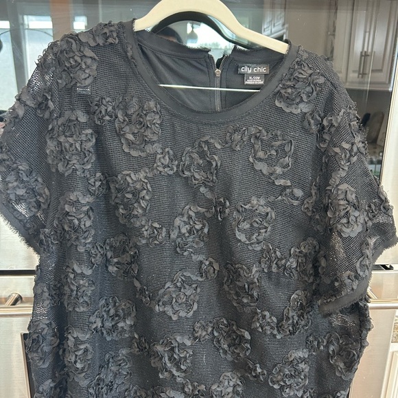 City Chic Tops - City Chic Black Textured Floral Blouse, XL/22W, GUC